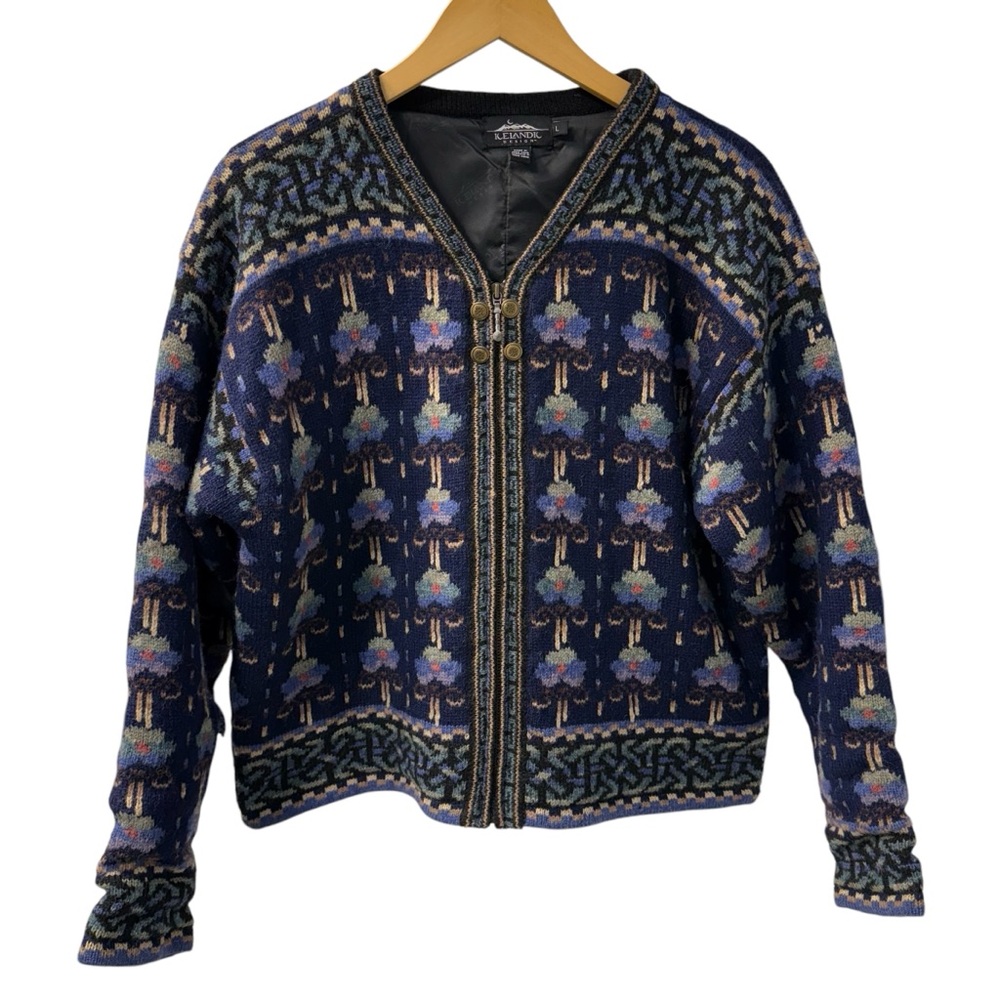 Vintage 90’s Icelandic Designs Wool Full Zip Cardigan Sweater Large